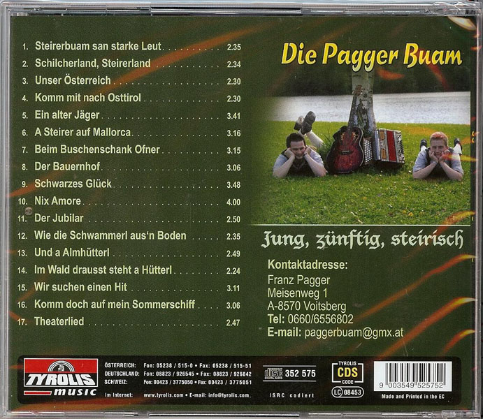 Die Pagger Buam - Jung, zünftig, steirisch (2009, Rückseite)